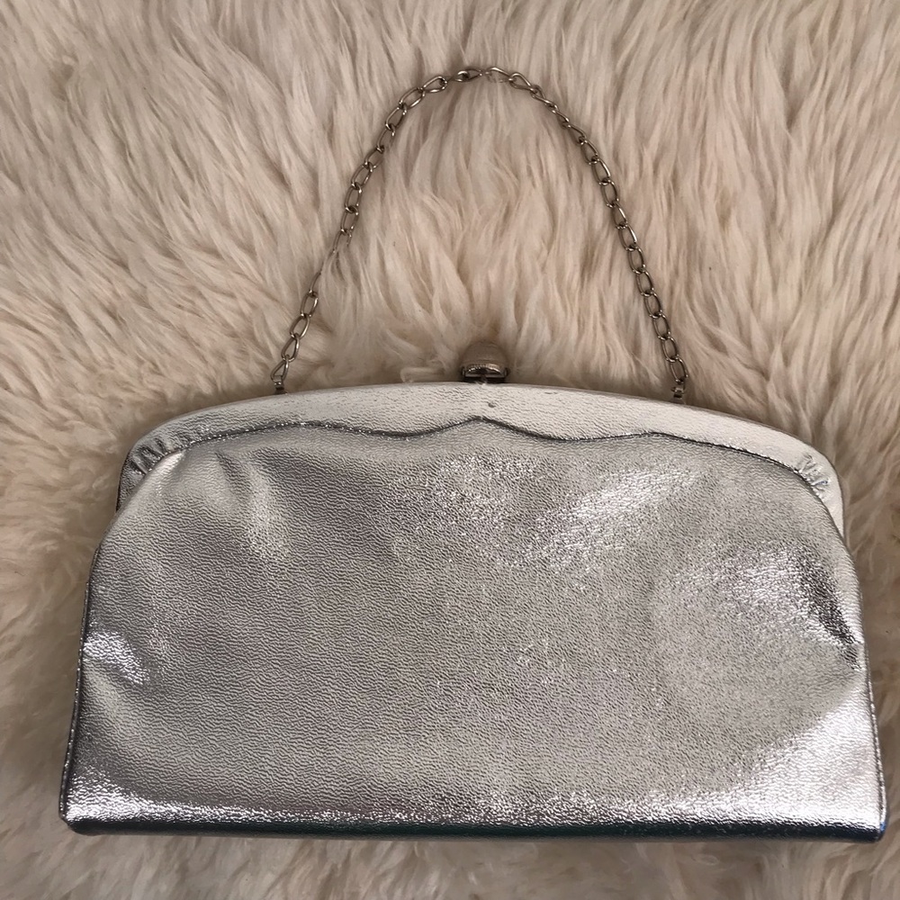 Vintage Silver Handbag Purse Clutch, Chain Handle - Picture 2 of 8